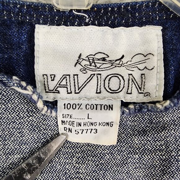 L' Avion Vest Womens Large Denim Button Up Western Embroidered Stars 90s Vintage - Picture 3 of 10